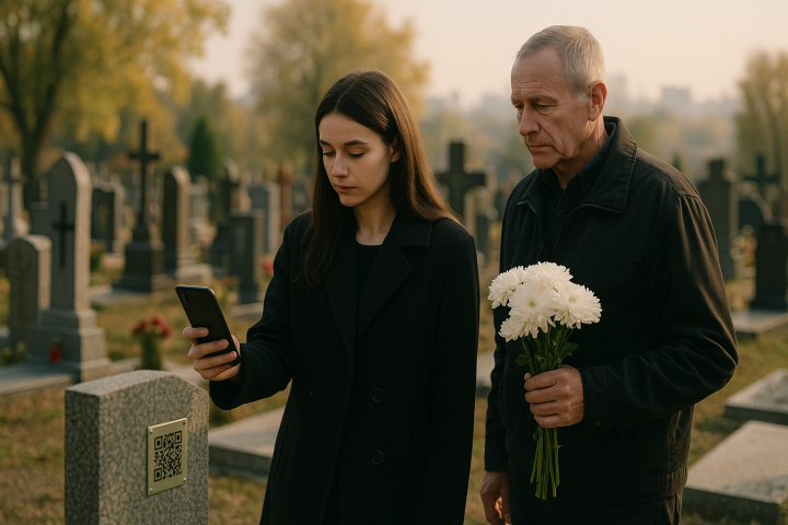 Коли потрібен цифровий меморіал: родина сканує QR-код на могилі